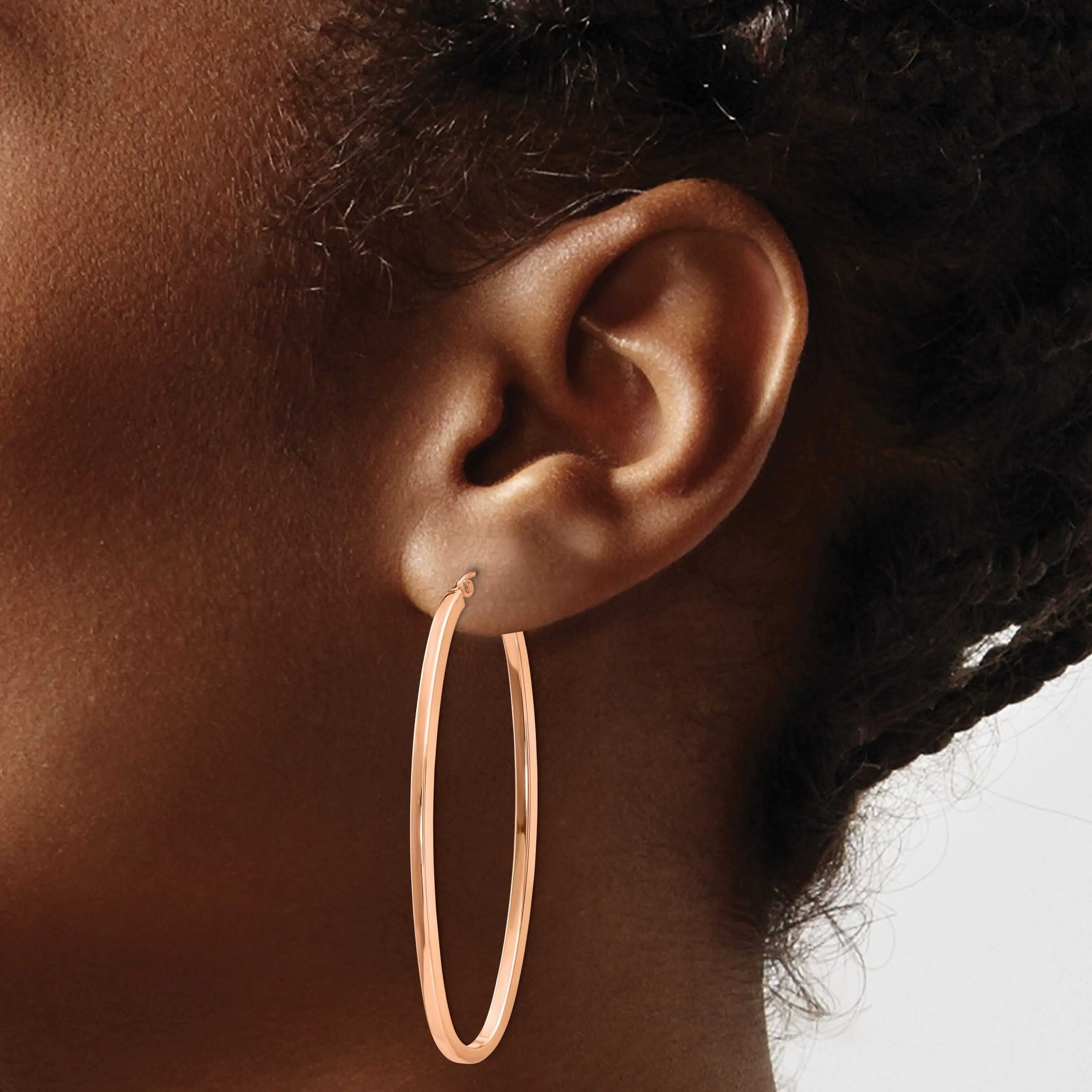 14k Rose Gold 2MM Square Tube Oval Hoop Earrings