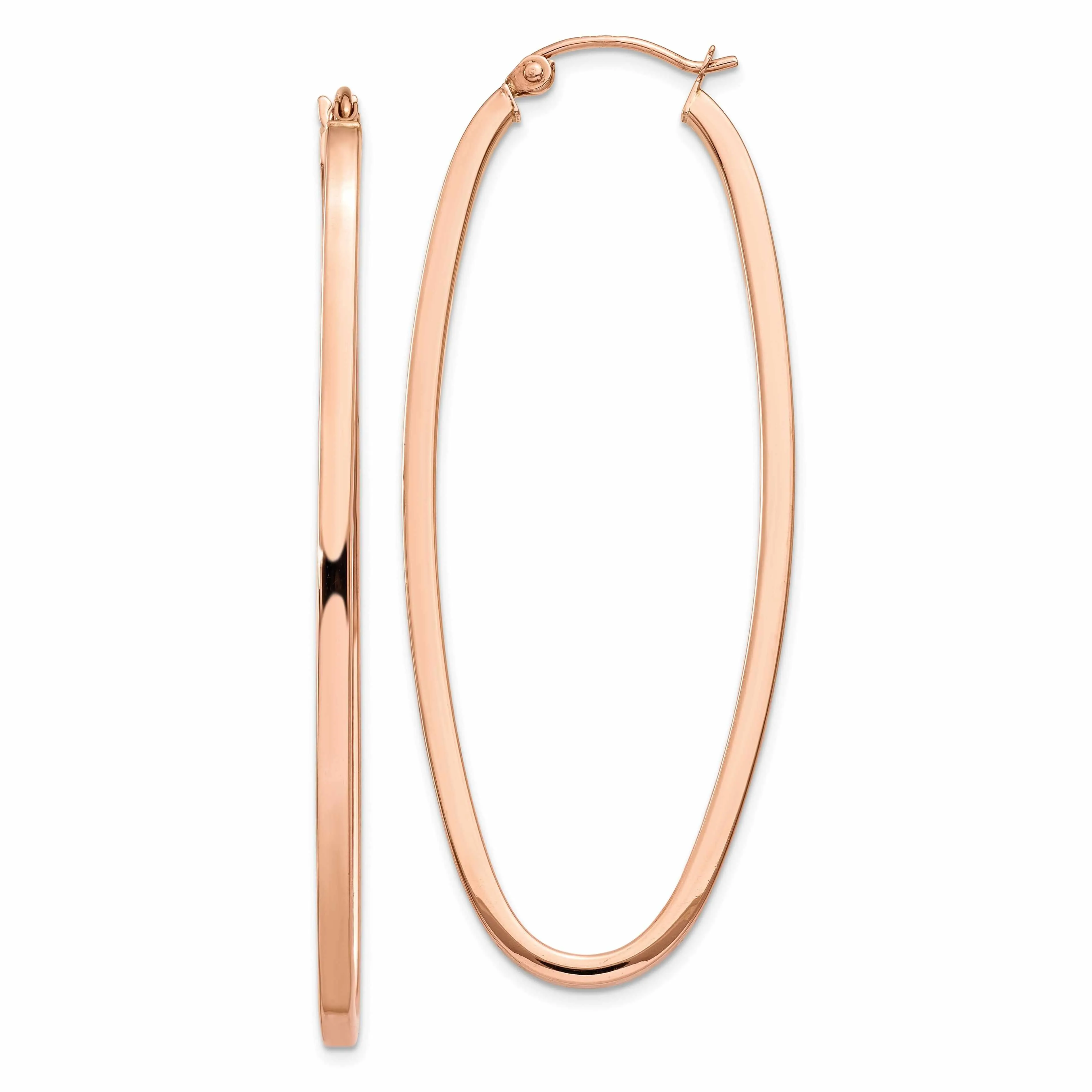 14k Rose Gold 2MM Square Tube Oval Hoop Earrings