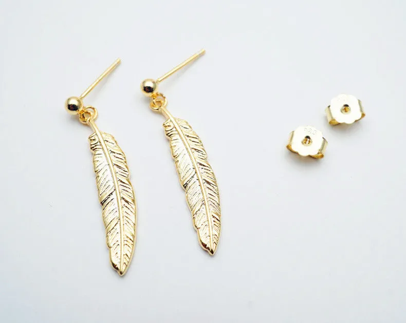 18K Gold Plated Feather Earrings