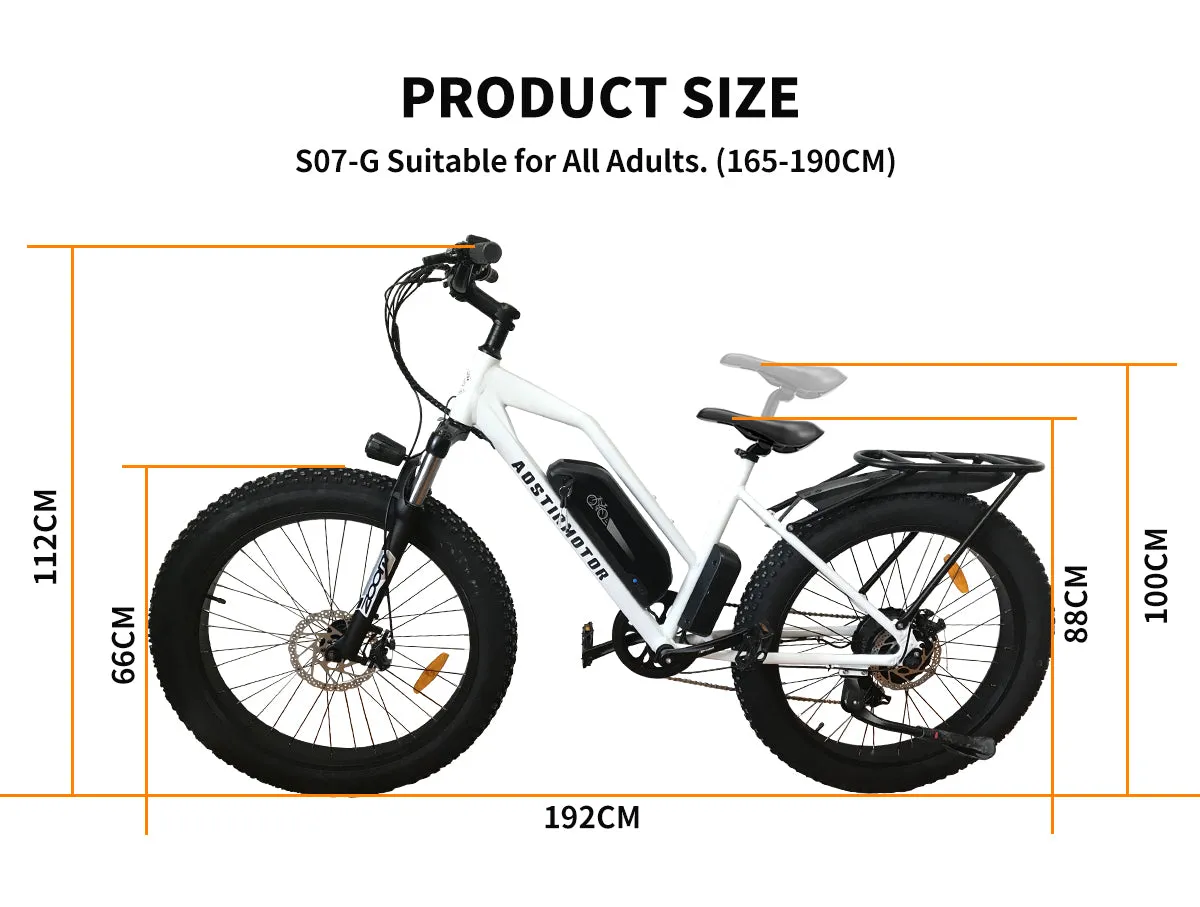 26" Electric Bike Ebike Bicycle 750W Motor Fat Tire With P7 48V 13AH Removable Li-Battery (White)