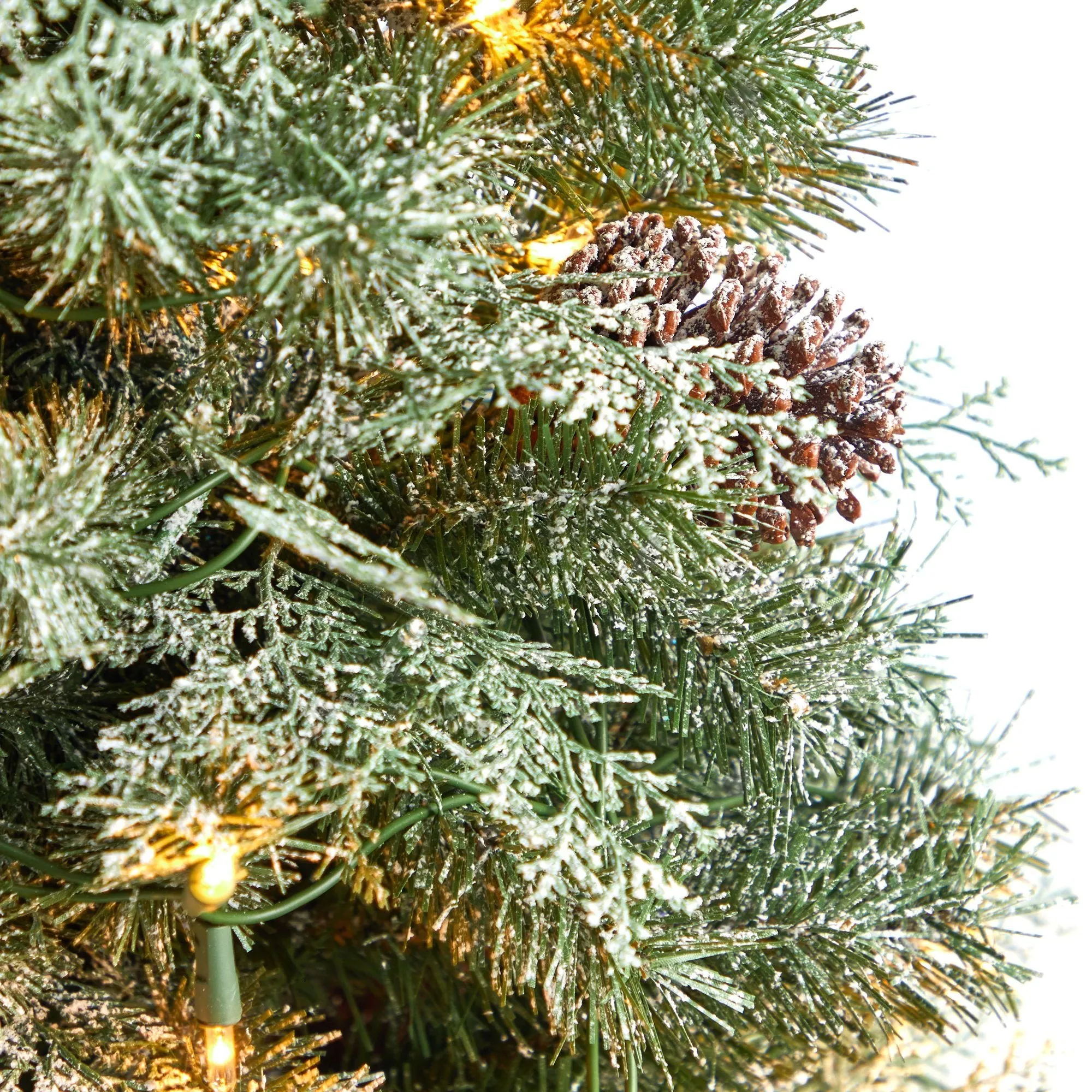 4’ English Pine Tree with 100 Warm White LED Lights and 413 Bendable Branches in Decorative Urn