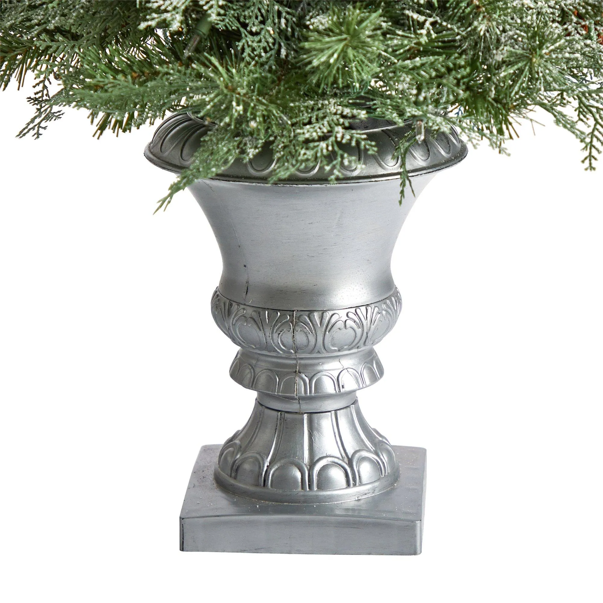 4’ English Pine Tree with 100 Warm White LED Lights and 413 Bendable Branches in Decorative Urn