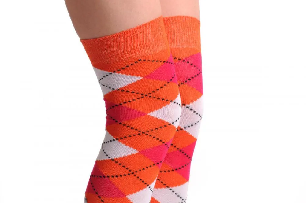 Argyle White Orange & Red