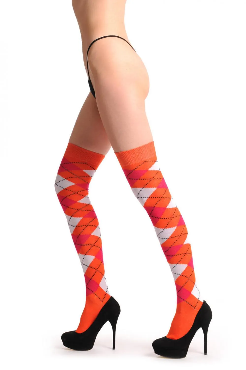 Argyle White Orange & Red