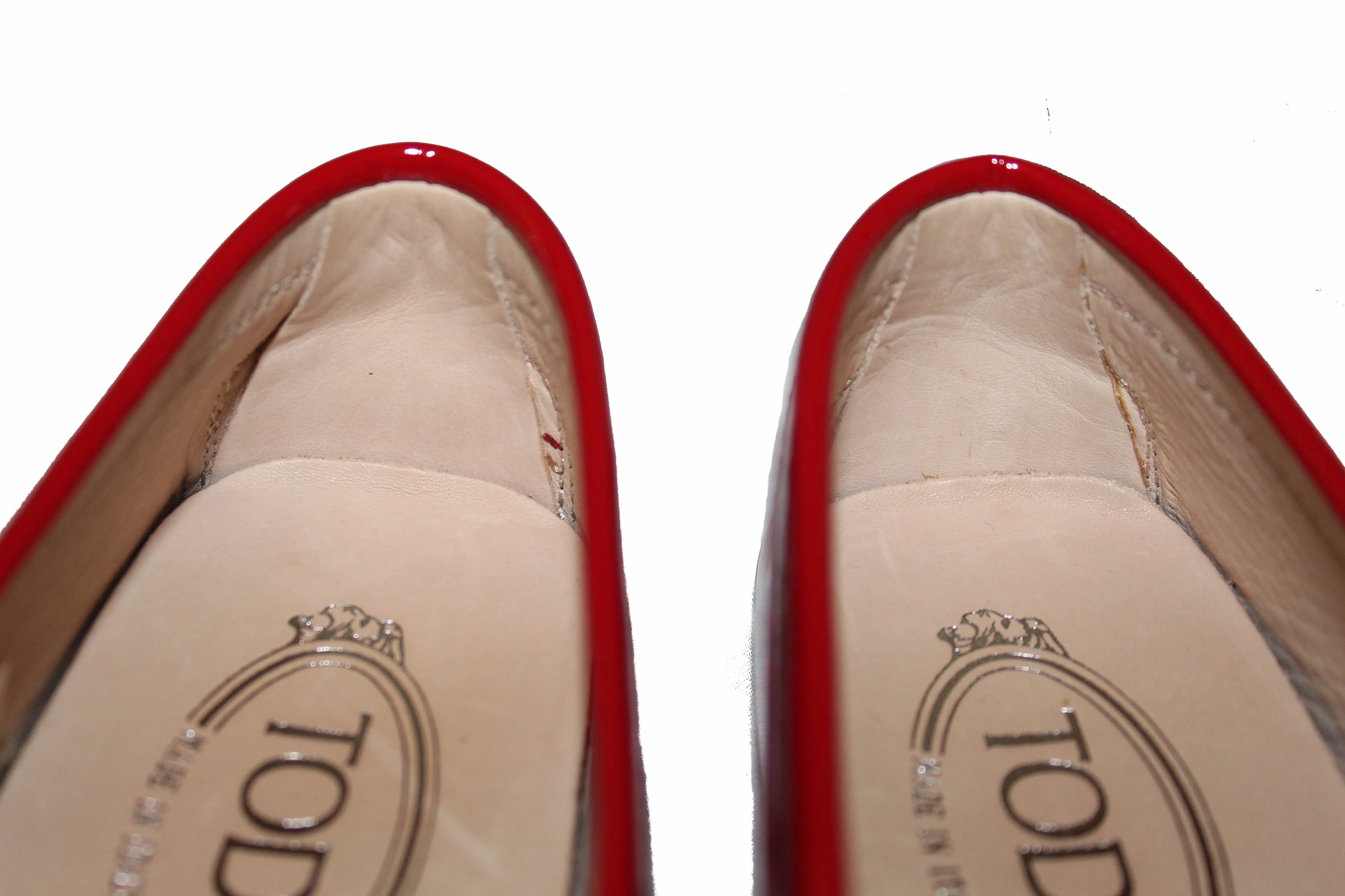 Authentic New Tod's Red Patent Leather Gommini Mocassino Loafers Women's Size 35.5