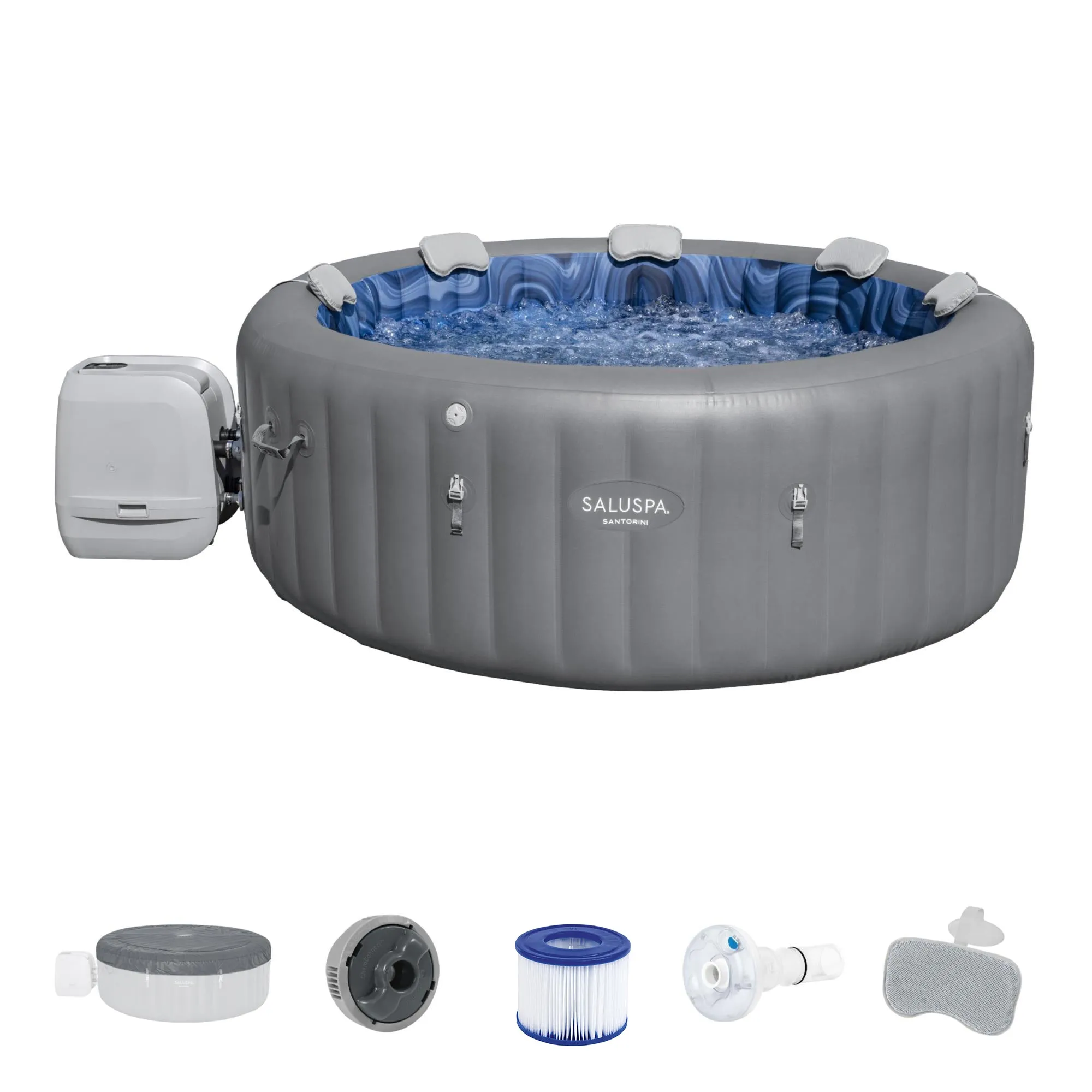 Bestway SaluSpa Santorini HydroJet Hot Tub w/ 180 Soothing Jets,Gray (For Parts)