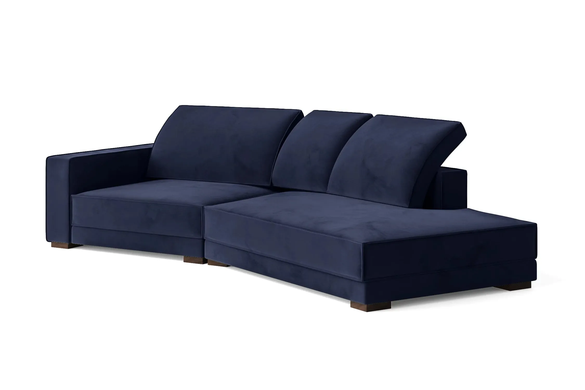 Bolzano 3 Seater Right Hand Facing Chaise Lounge Corner Sofa Dark Blue Velvet