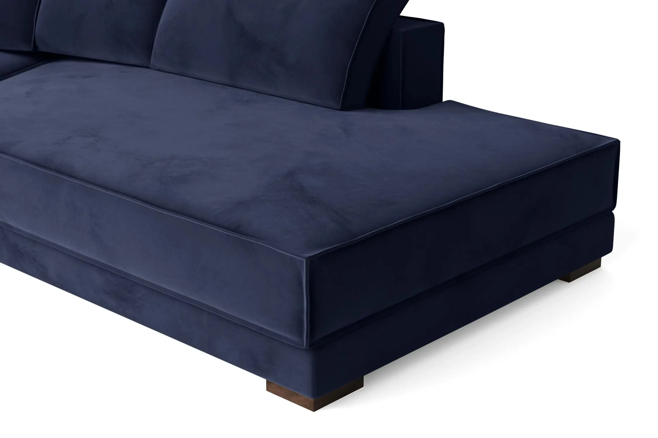 Bolzano 3 Seater Right Hand Facing Chaise Lounge Corner Sofa Dark Blue Velvet