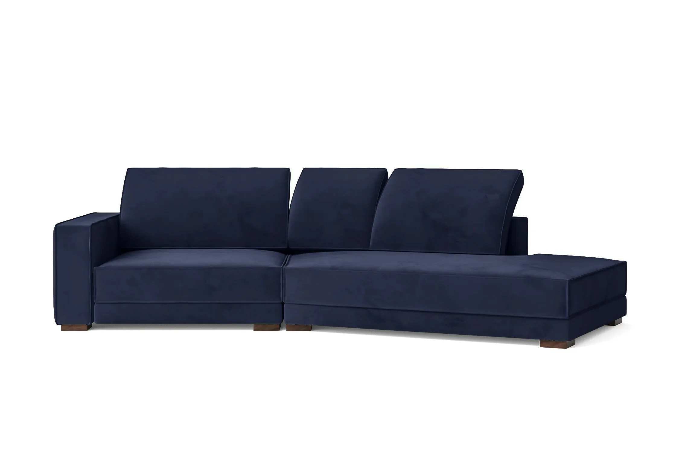 Bolzano 3 Seater Right Hand Facing Chaise Lounge Corner Sofa Dark Blue Velvet