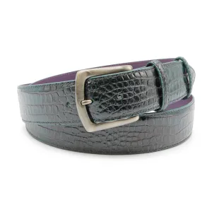 Bottle Green Brush Off Effect Mock Croc Satin Gunmetal Belt