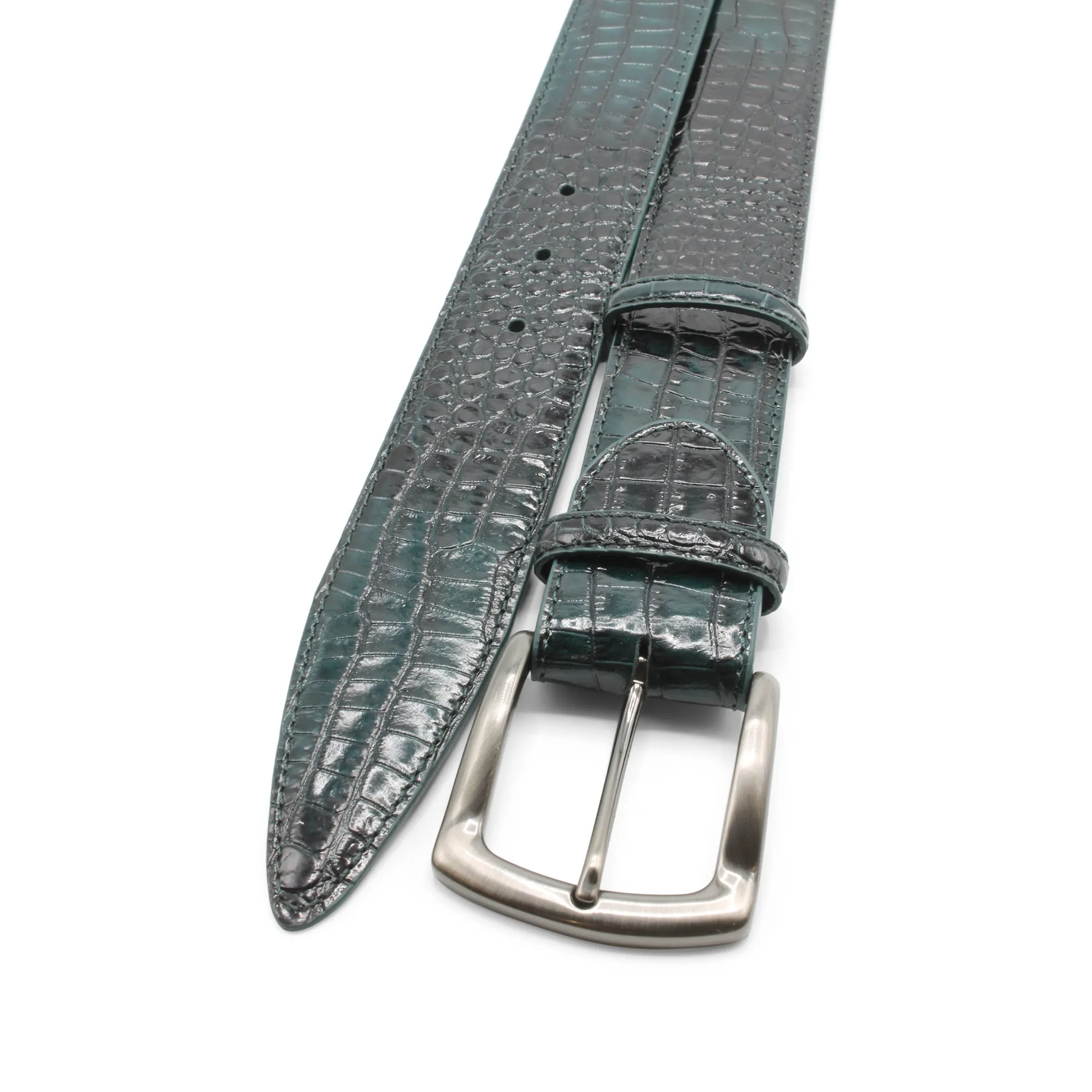 Bottle Green Brush Off Effect Mock Croc Satin Gunmetal Belt