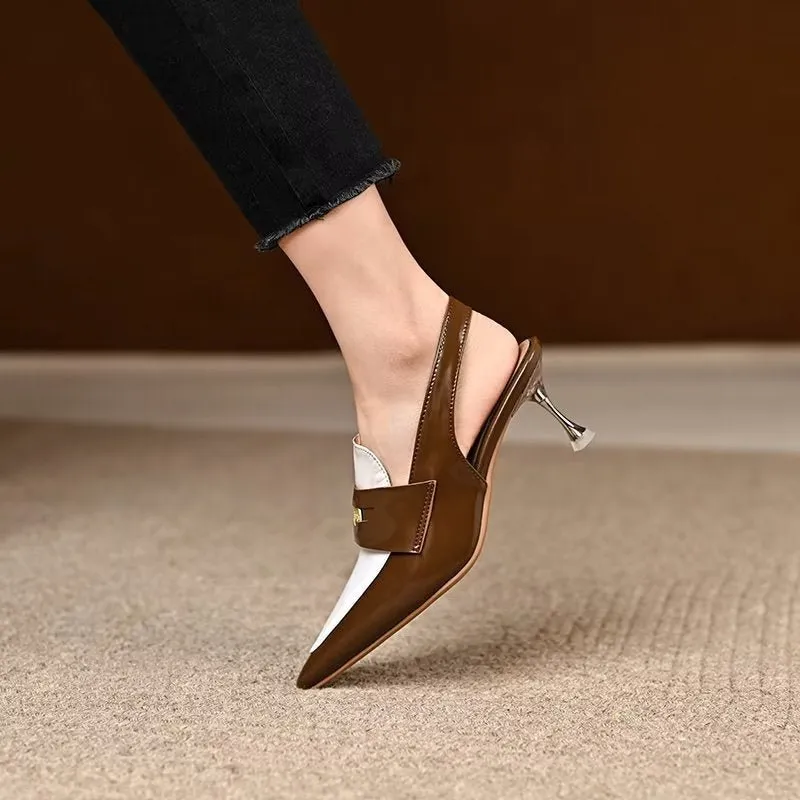 Chic Cow Leather Pointed Toe Slingbacks