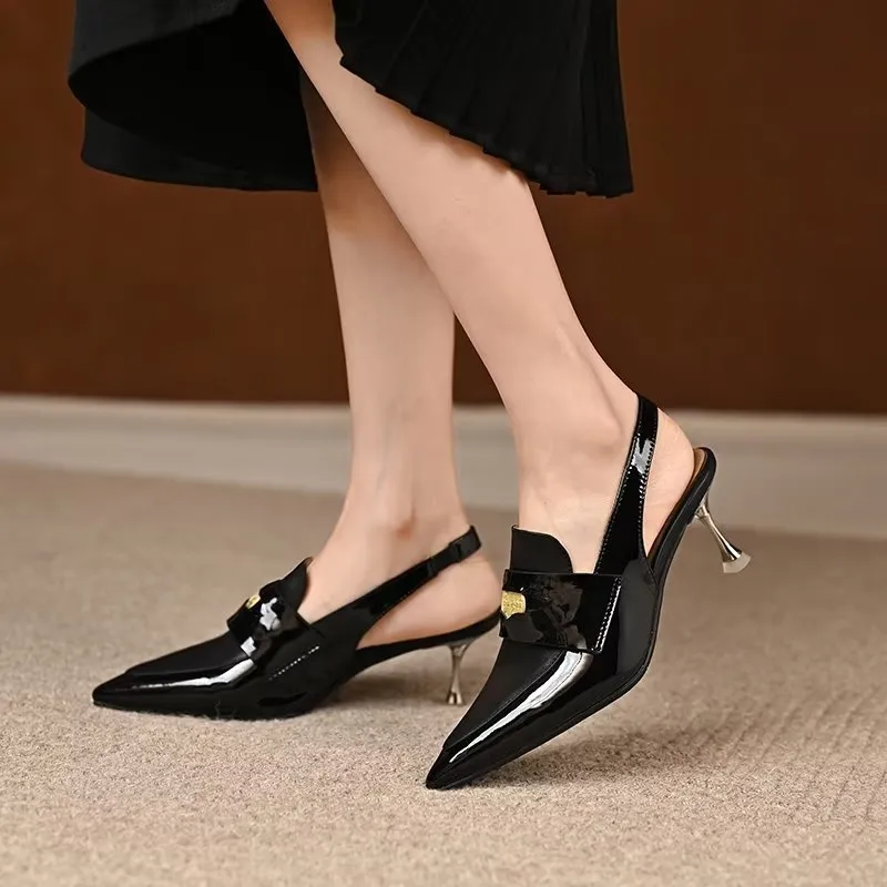 Chic Cow Leather Pointed Toe Slingbacks