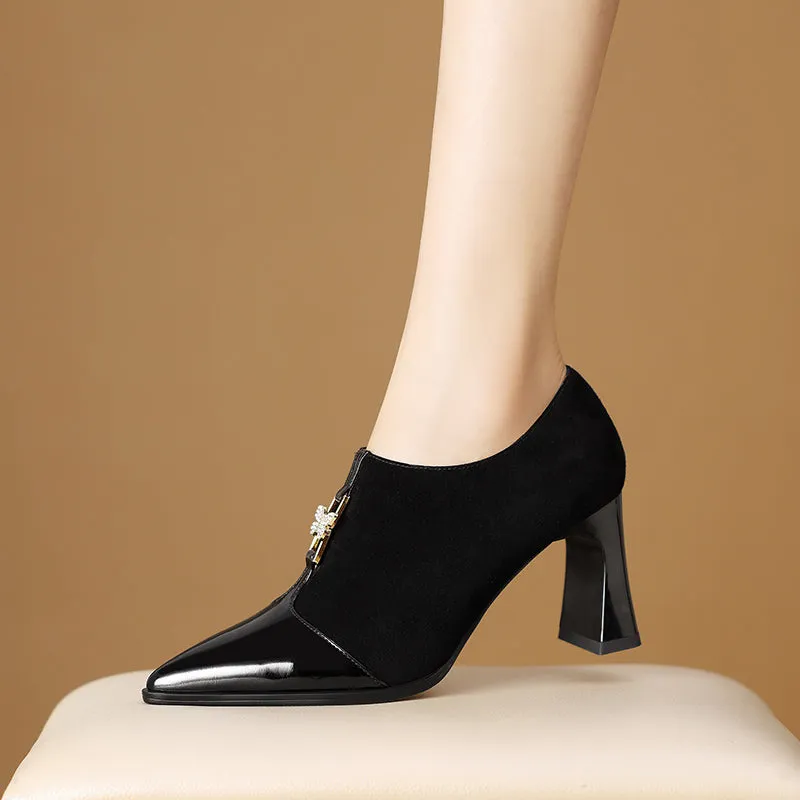 Chic LeatherLux Pointed Toe Thick Heels