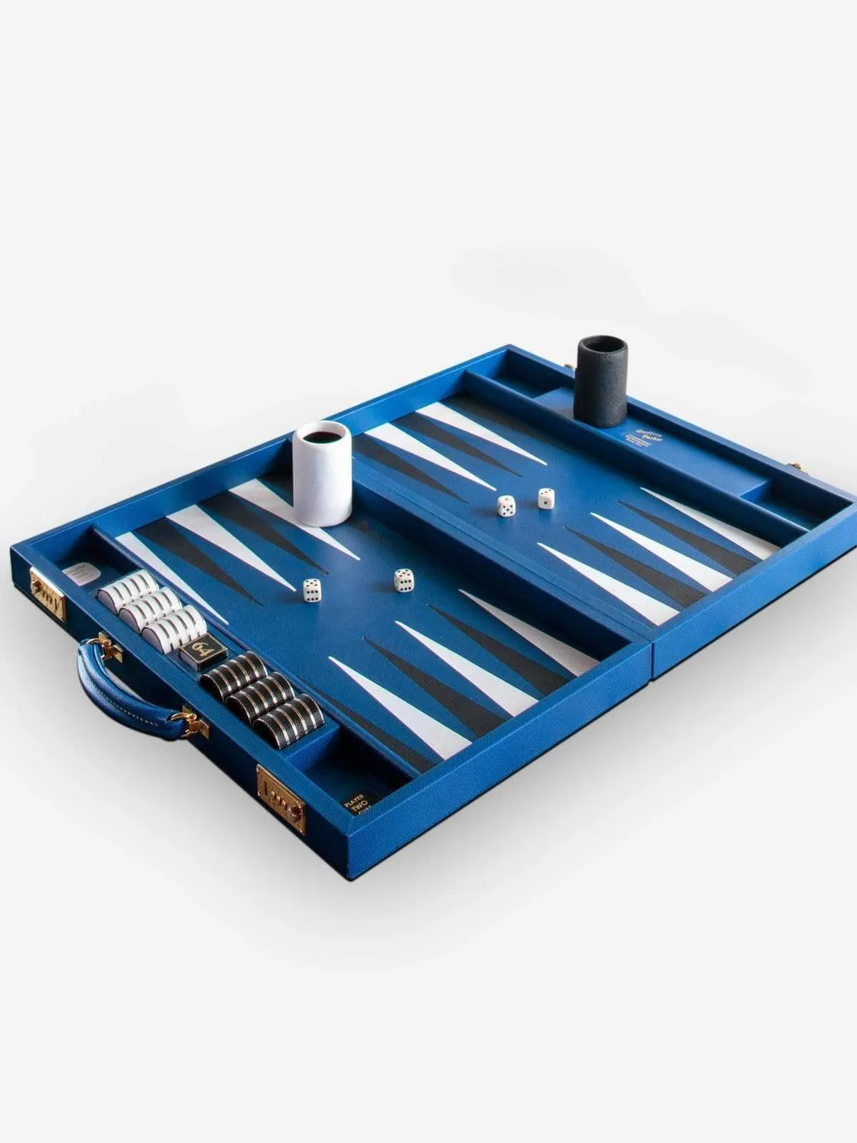 Cobalt Blue and Black Leather Backgammon Board by Geoffrey Parker