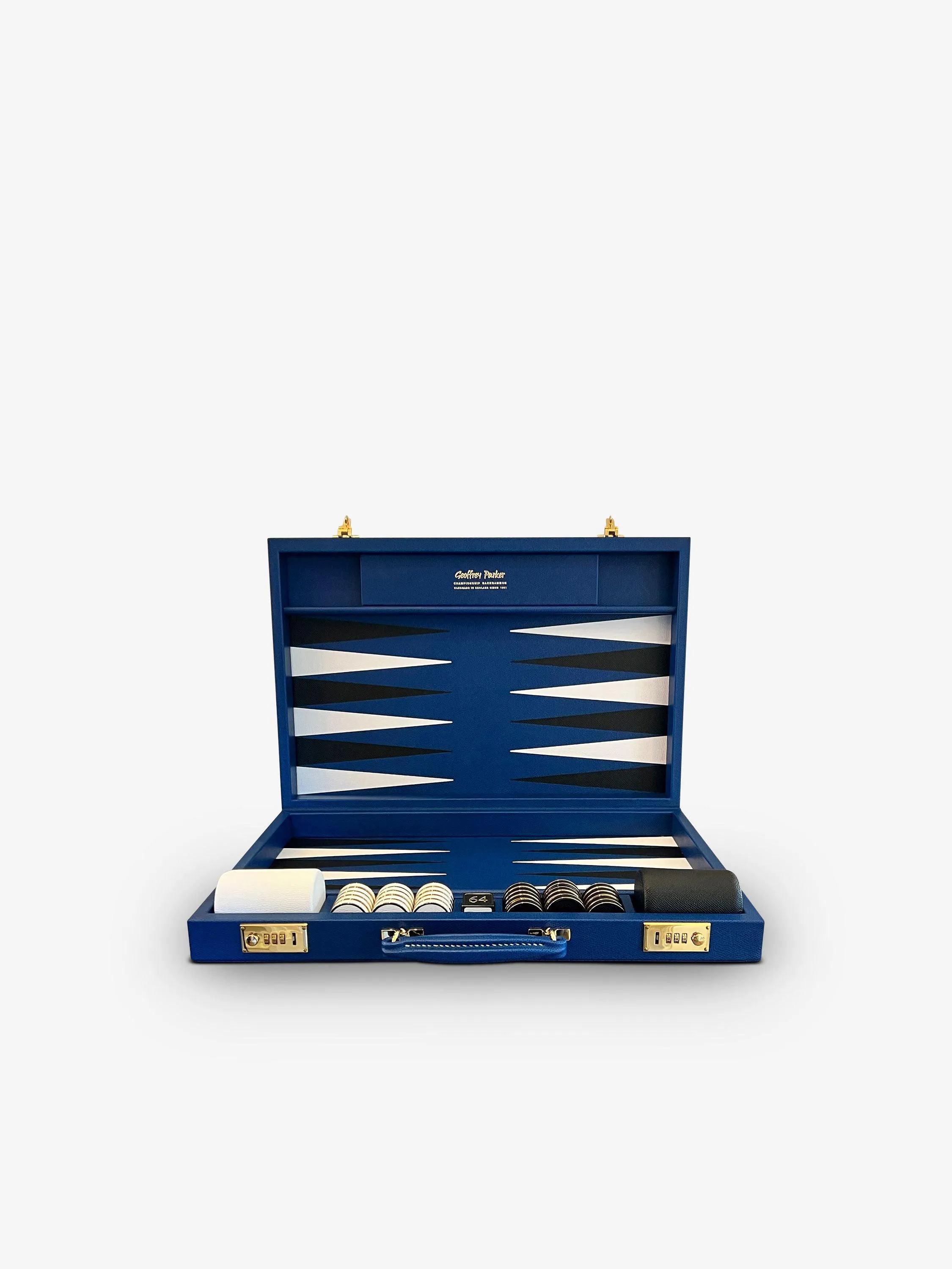 Cobalt Blue and Black Leather Backgammon Board by Geoffrey Parker