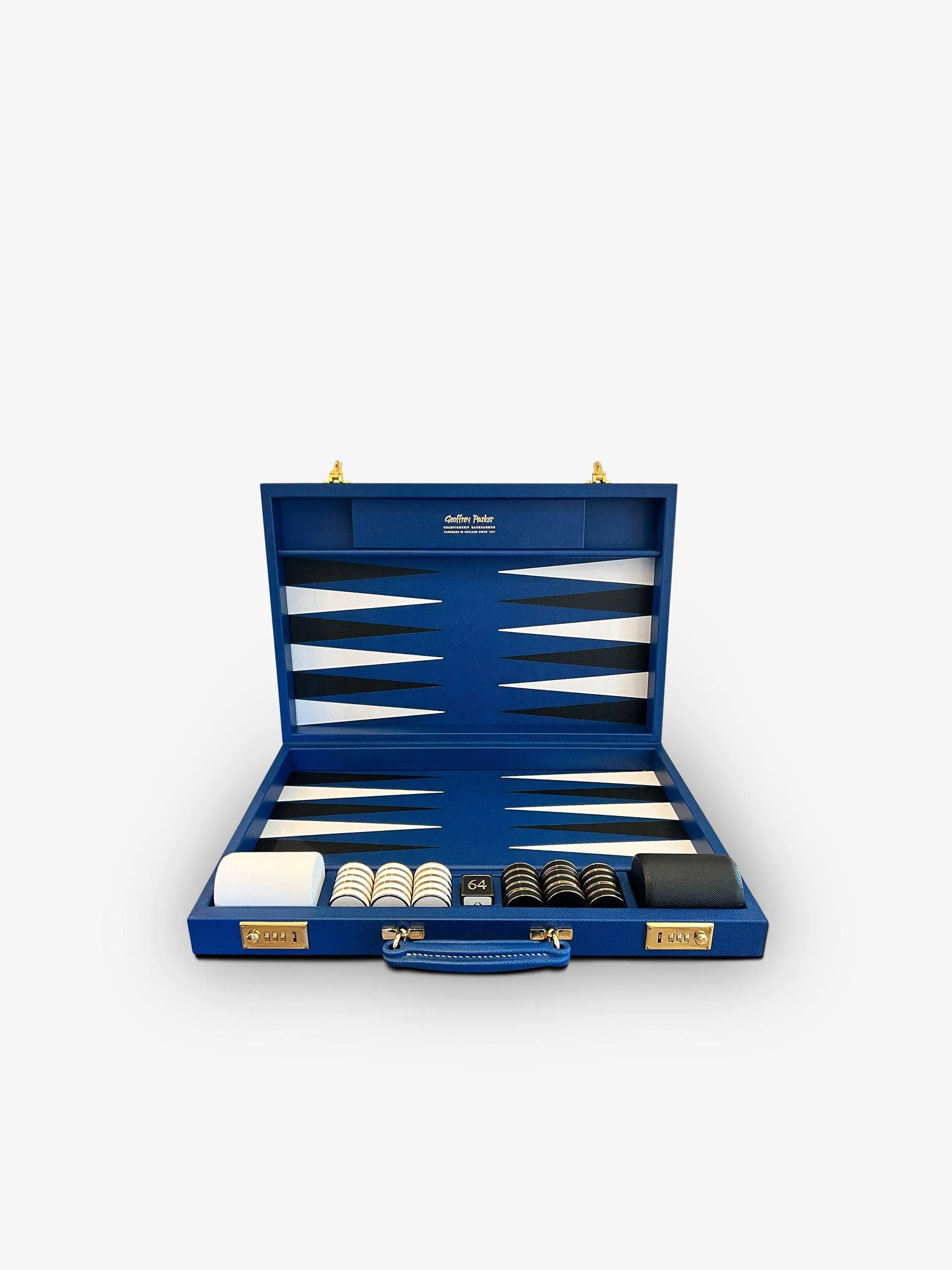 Cobalt Blue and Black Leather Backgammon Board by Geoffrey Parker