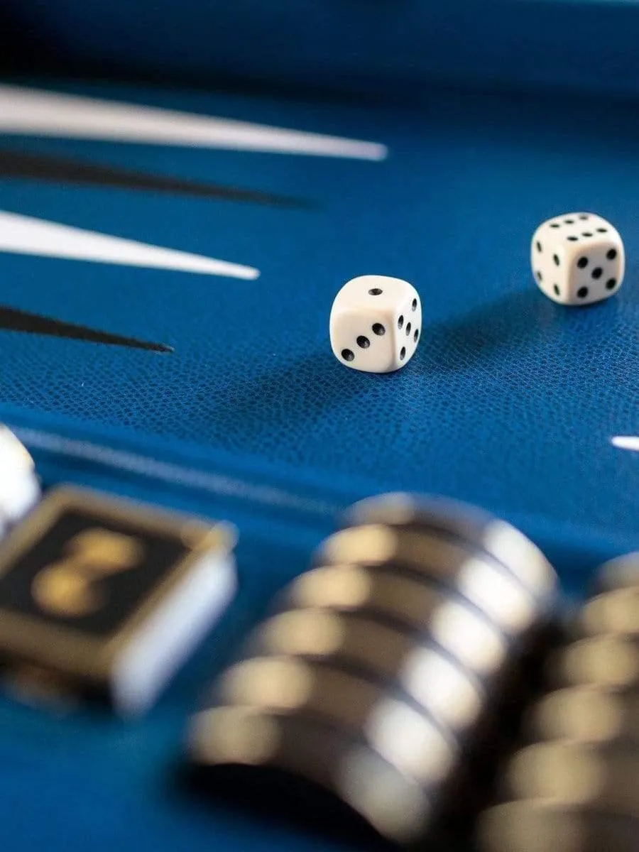 Cobalt Blue and Black Leather Backgammon Board by Geoffrey Parker