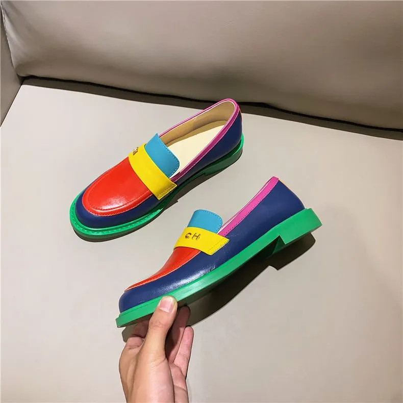 Colorful Chic Round Toe Slip-On Brogues