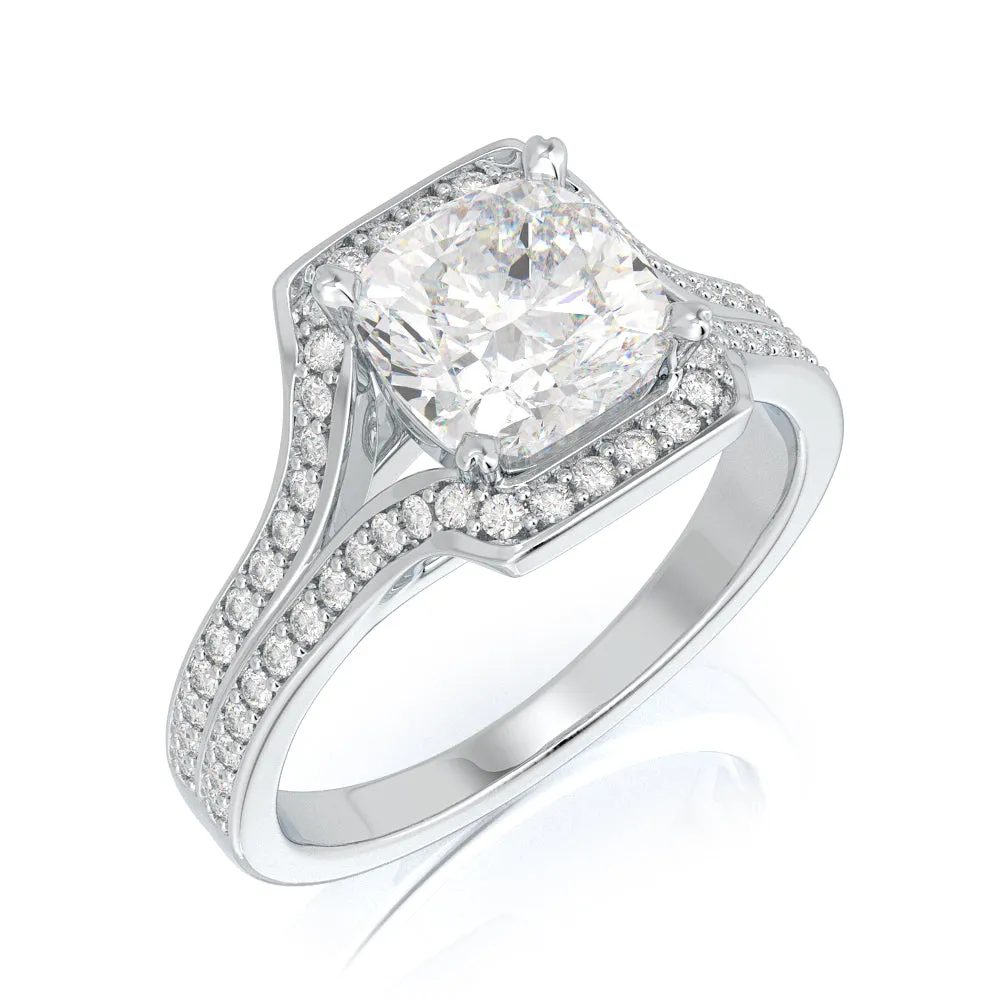 Cosmic Light Channel Natural Cushion  Diamond Engagement Ring