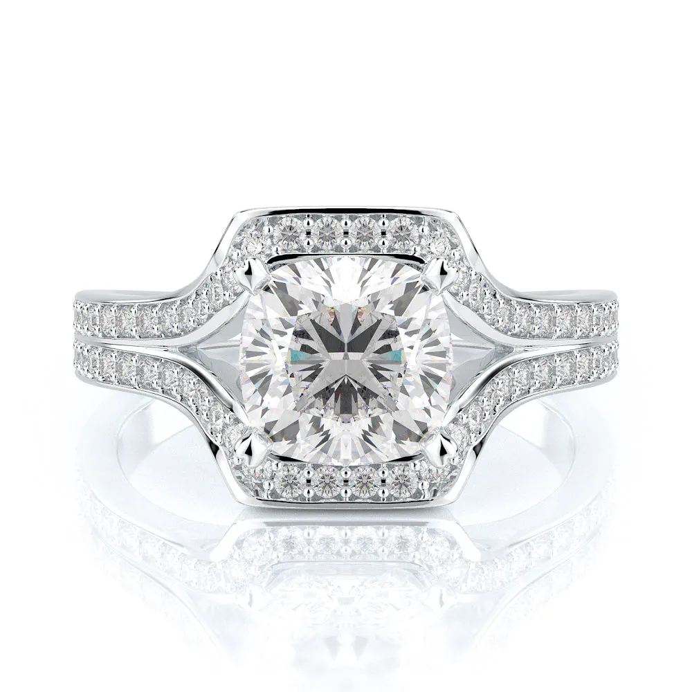 Cosmic Light Channel Natural Cushion  Diamond Engagement Ring