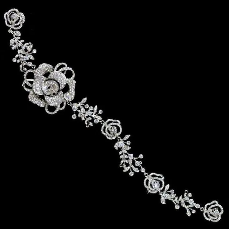 Dainty Antique Inspired Crystal Rose Bridal Hair Vine