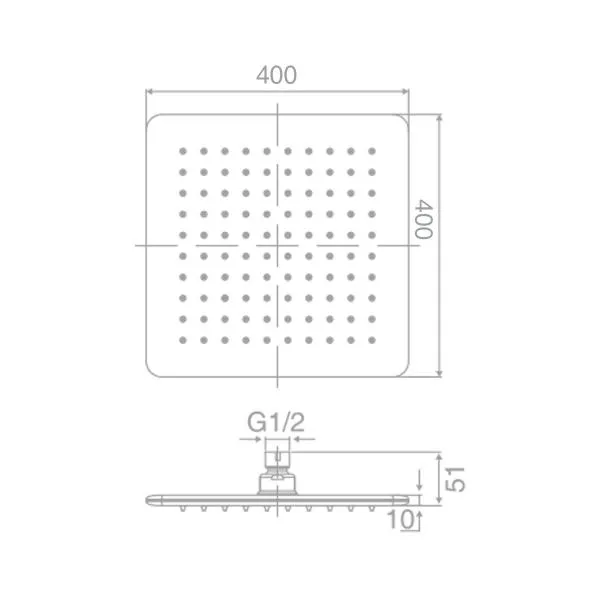 Doccia 400mm Width Square Shower Head Chrome - SHSQ400