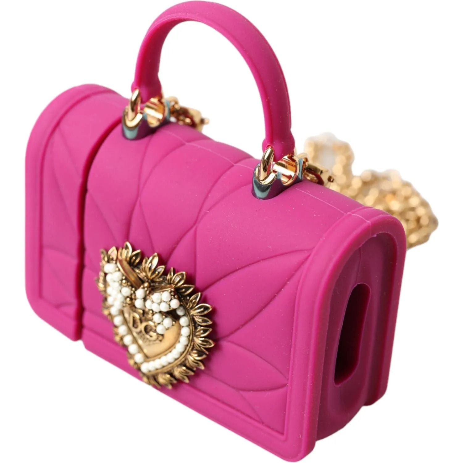 Dolce & Gabbana Chic Quilted Silicone Airpods Case - Pink & Gold