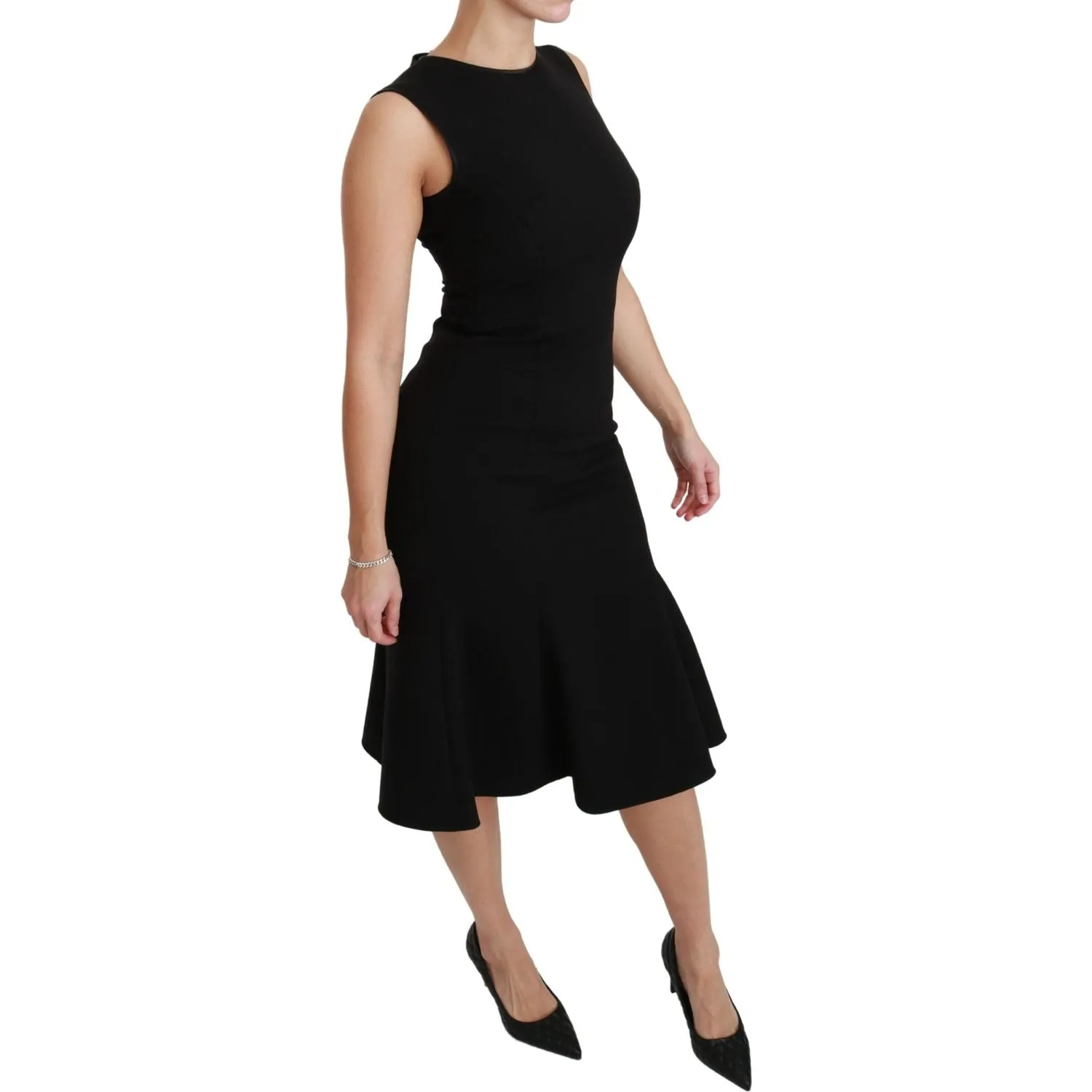 Dolce & Gabbana Elegant Black Fit Flare Wool Blend Dress