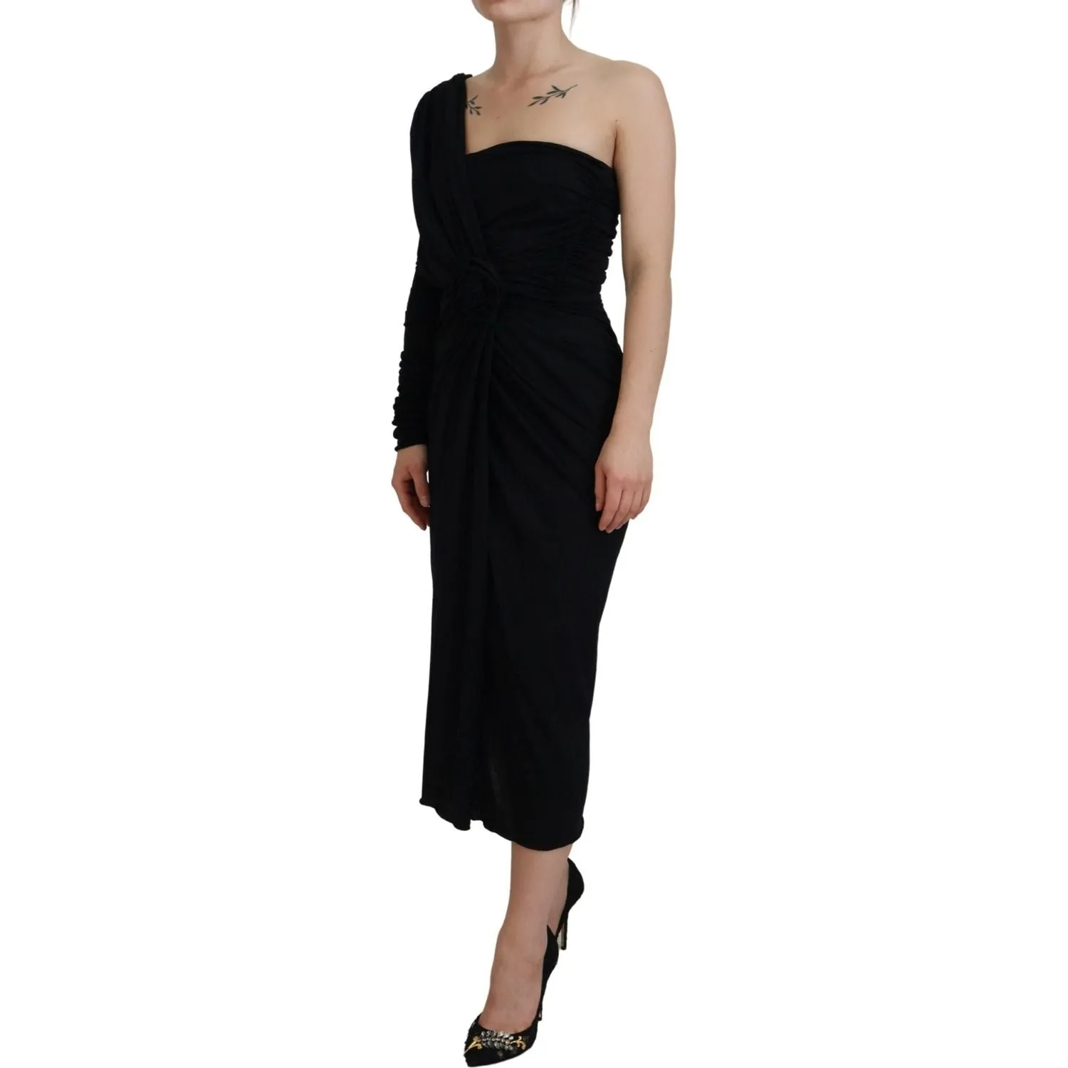 Dolce & Gabbana Elegant One-Shoulder Sheath Midi Dress