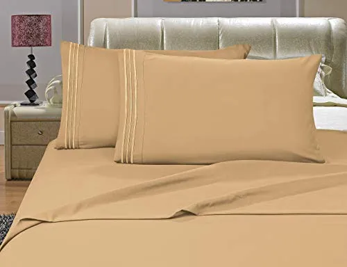 Elegant Comfort Luxurious Bed Sheets Set on Amazon 1500 Thread Count Wrinkle,Fade and Stain Resistant 4-Piece Bed Sheet Set, Deep Pocket, King Gold