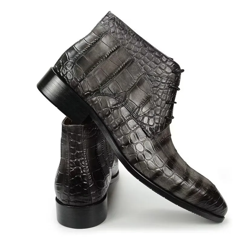 Elegant Leather Print Lace-up Luxury Ankle Boots