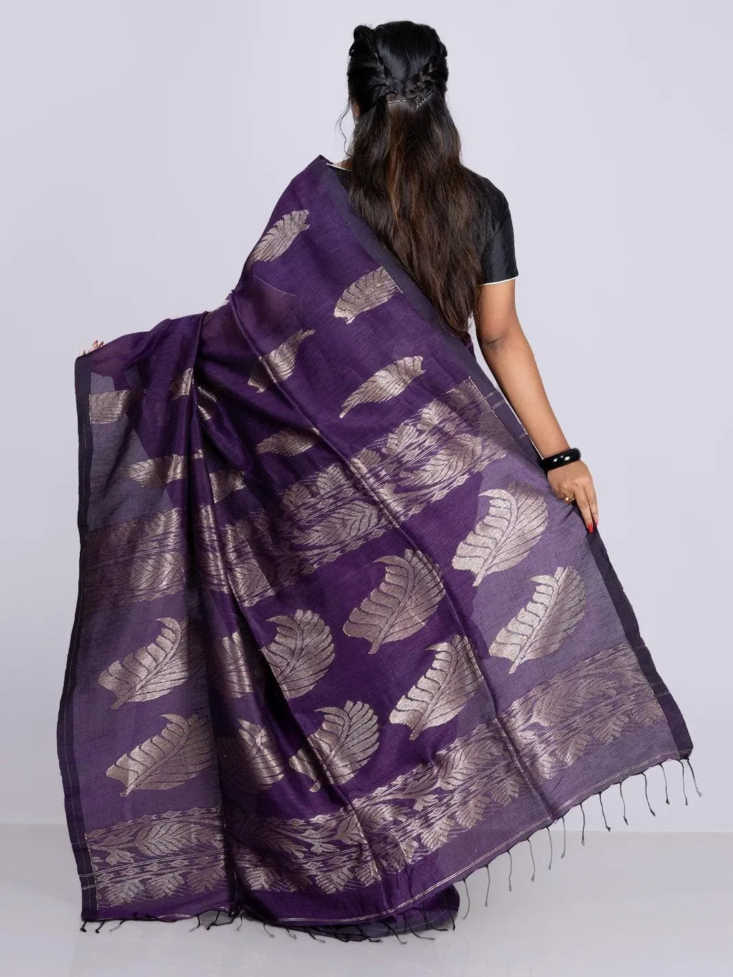 Elegant Violet Allover Blend Cotton Handloom Saree