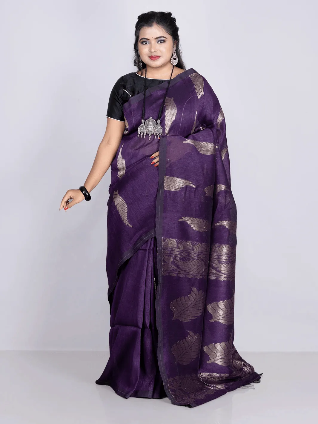 Elegant Violet Allover Blend Cotton Handloom Saree