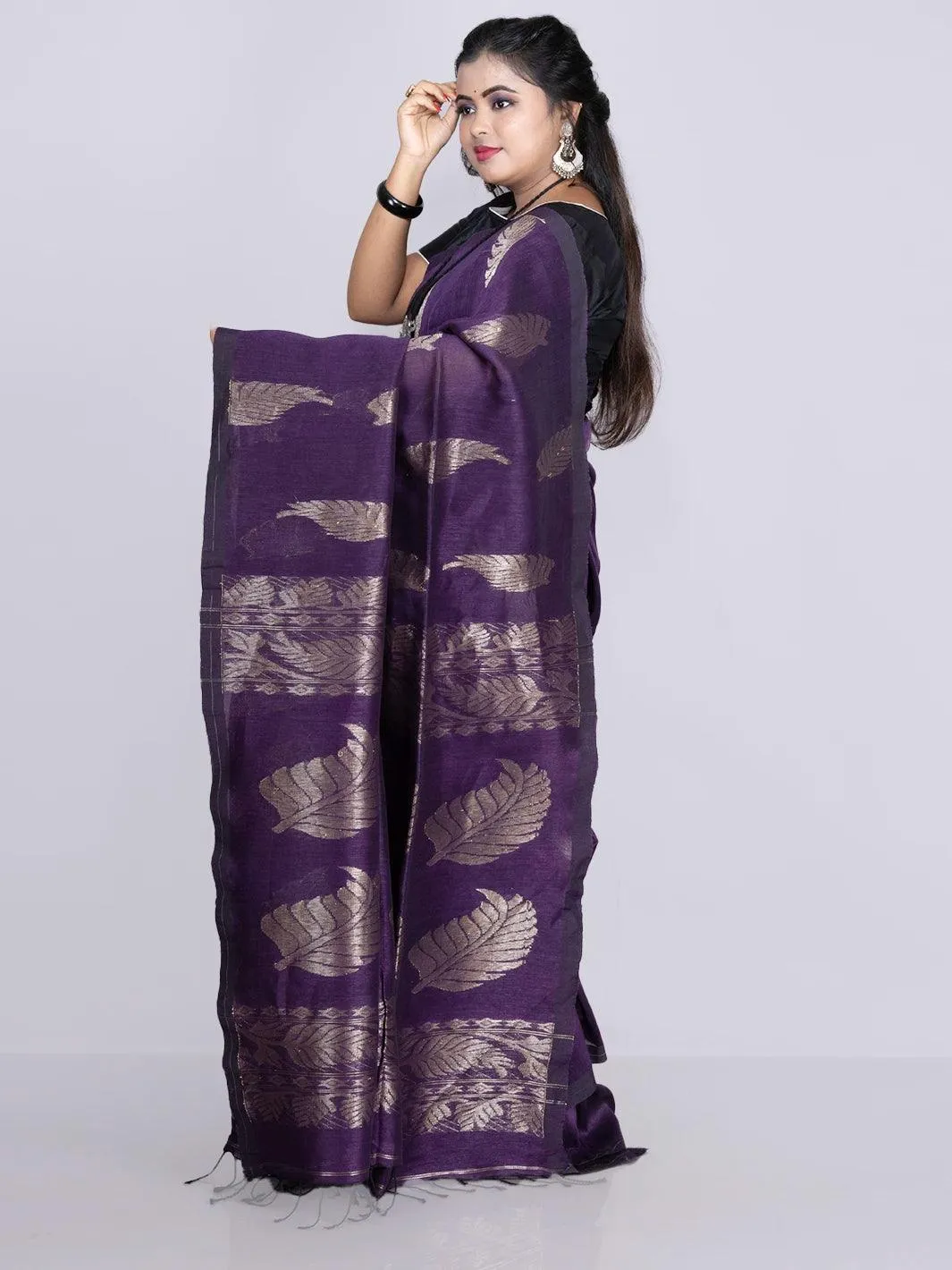 Elegant Violet Allover Blend Cotton Handloom Saree