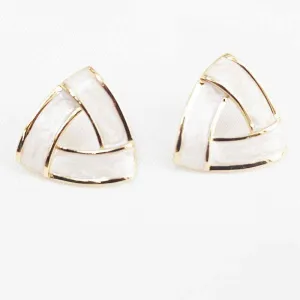 Elegant White Triangle Earrings with Rhodium Polish - Classy and Timeless | Temperament Exquisite Shell Exaggerated Earrings