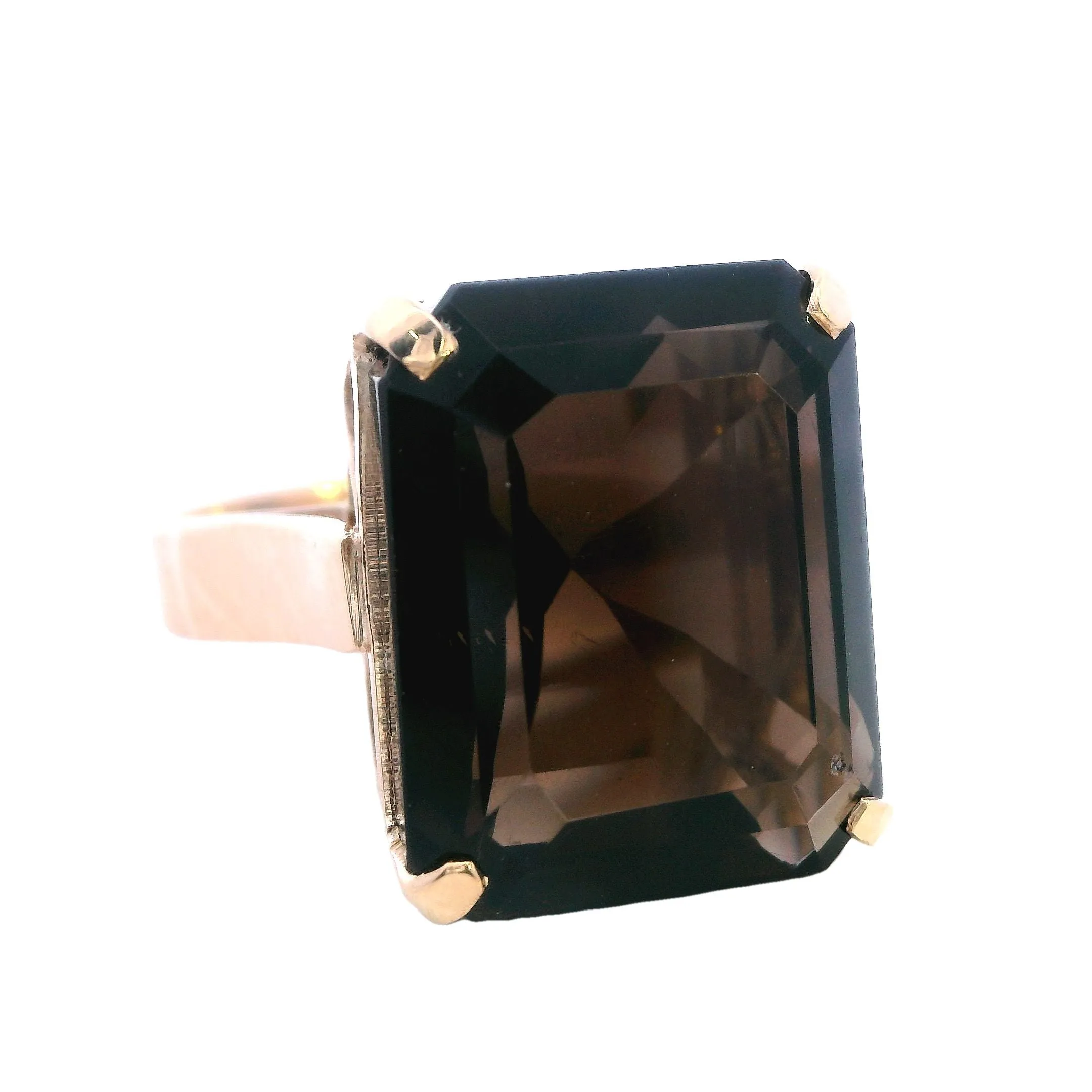 Elegant Yellow Gold Smokey Quartz Ring - Bold and Sophisticated