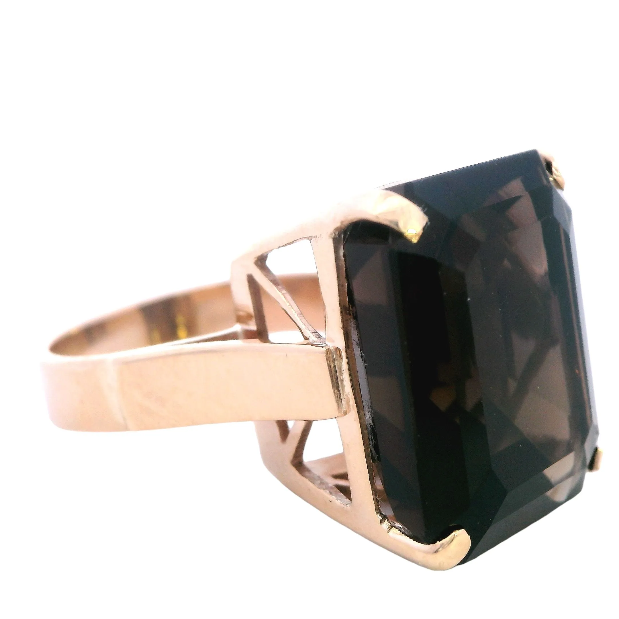 Elegant Yellow Gold Smokey Quartz Ring - Bold and Sophisticated