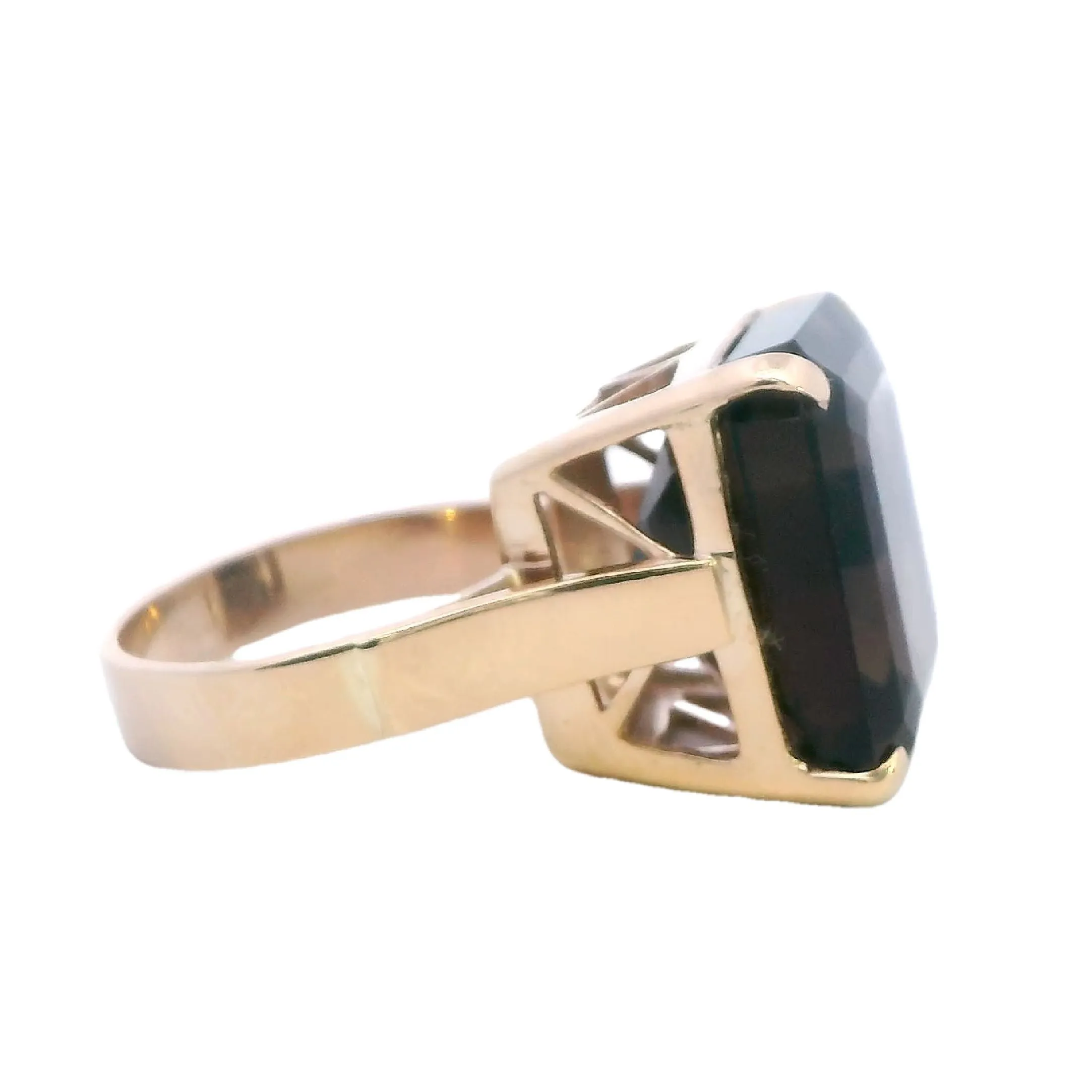 Elegant Yellow Gold Smokey Quartz Ring - Bold and Sophisticated