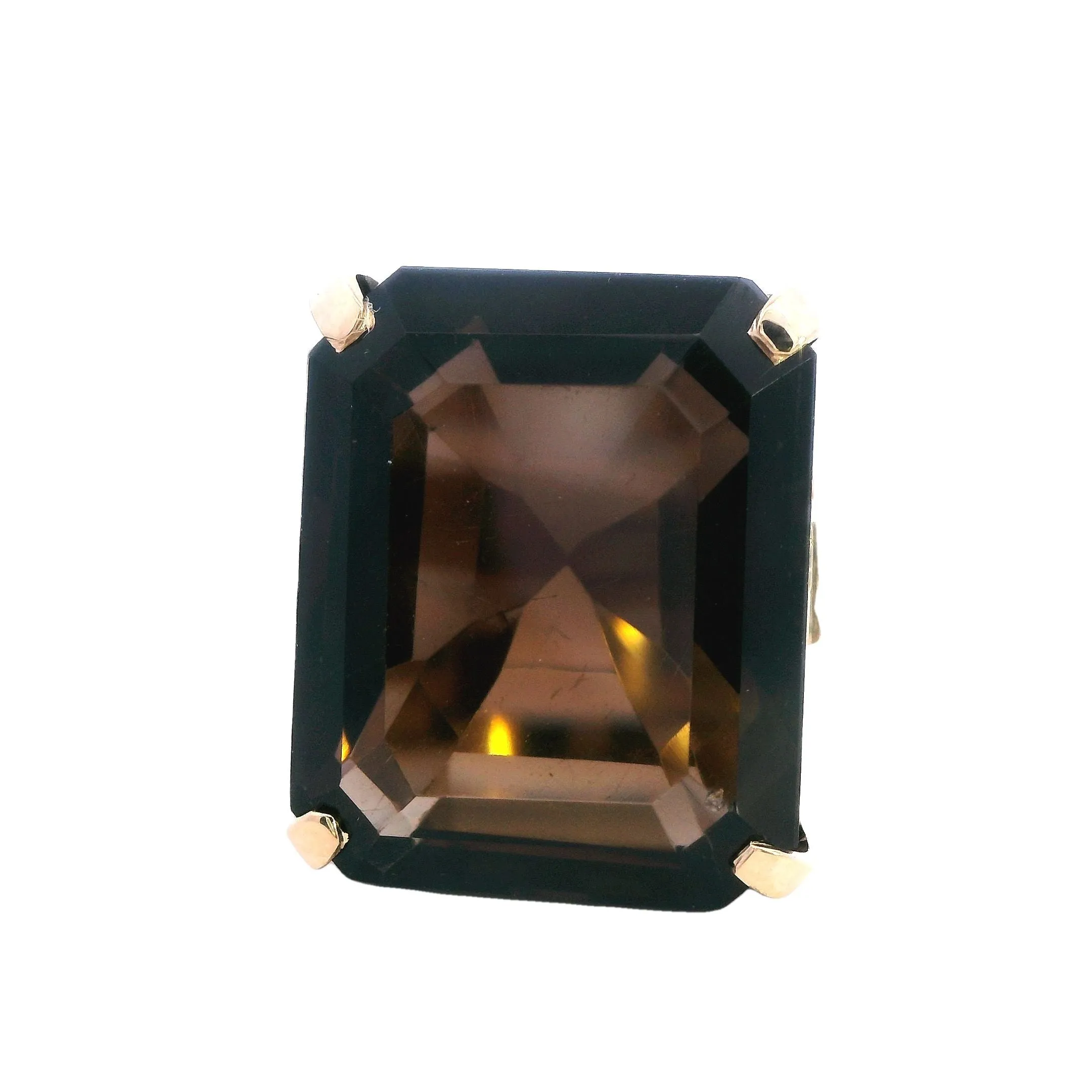 Elegant Yellow Gold Smokey Quartz Ring - Bold and Sophisticated