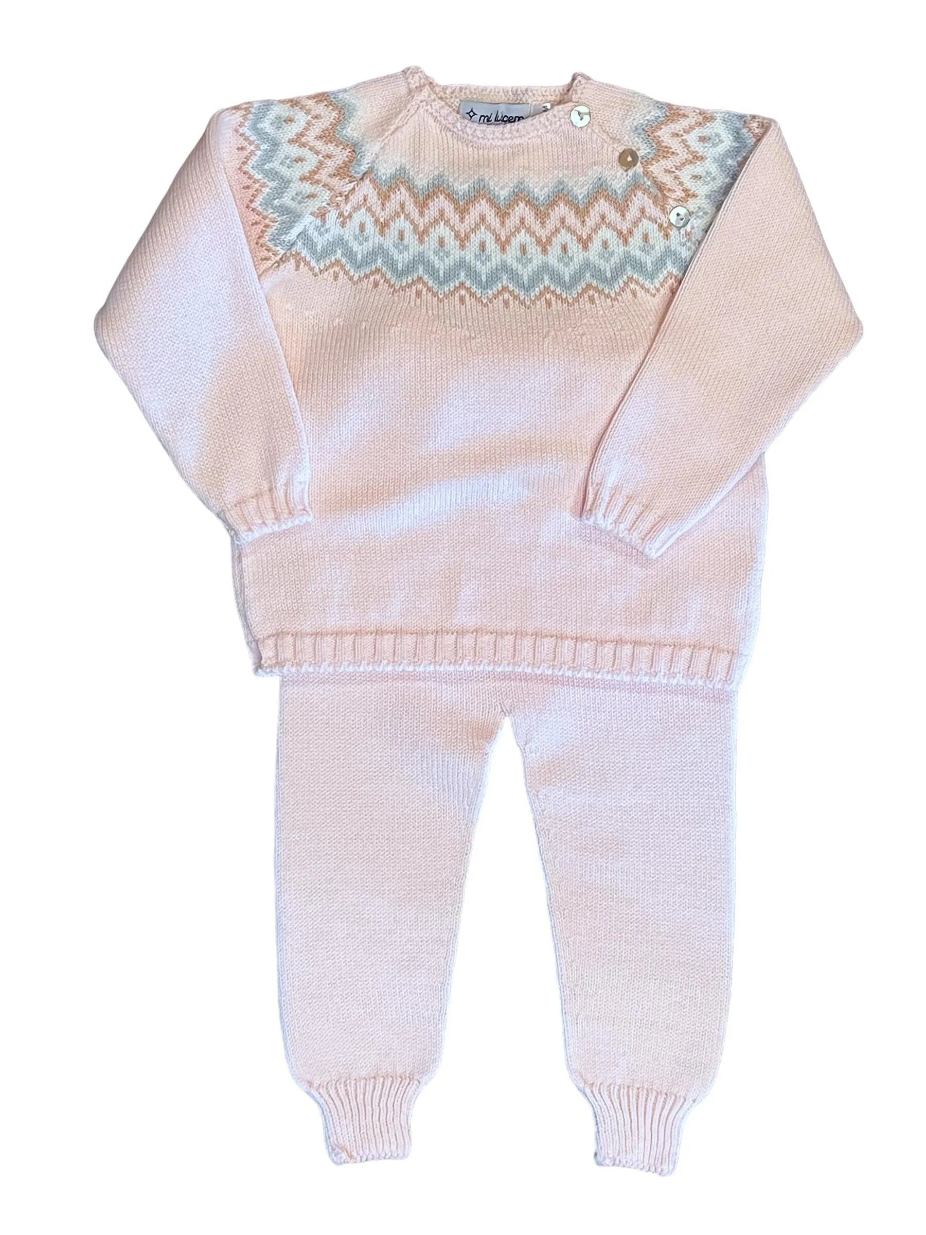 Fair Isle Herringbone Jogger Set, Pink