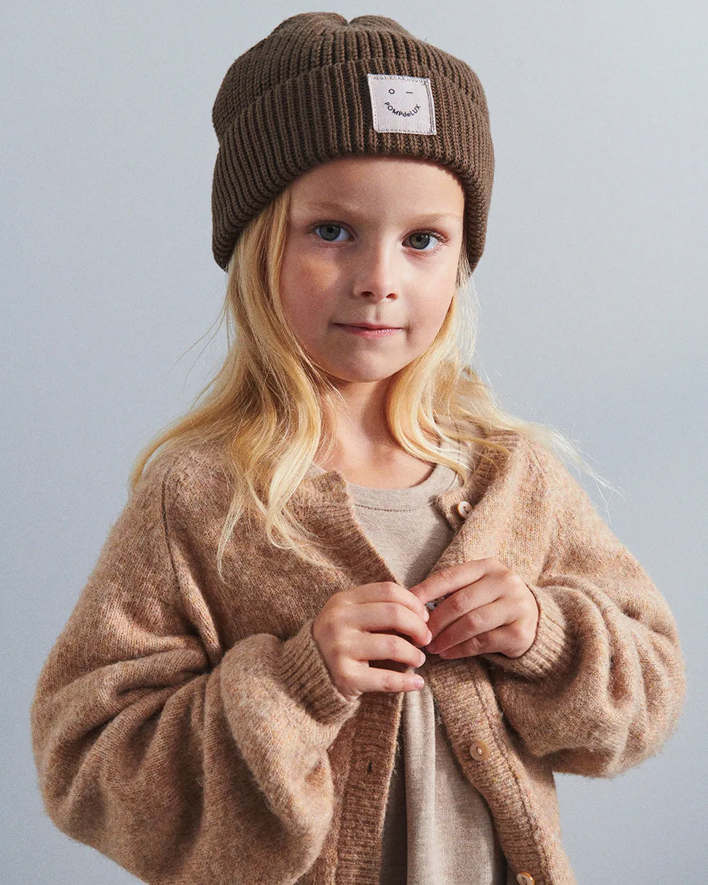 Fuzzy Knit Cardigan - Kids - Dark Beige Melange