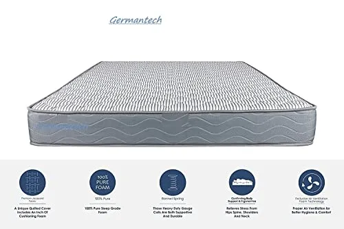 GERMAN TECH Germantech Bed Mattress 6 Inch Bonnell Spring Double Size Medium Soft & Bouncy Bed Mattress for Peaceful & Sweet Sleep 12 Year Warranty (78x35x6 Inch)