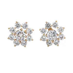 Goldtone Clear Swarovski Crystal Flower Stud Earrings - 2 in 1