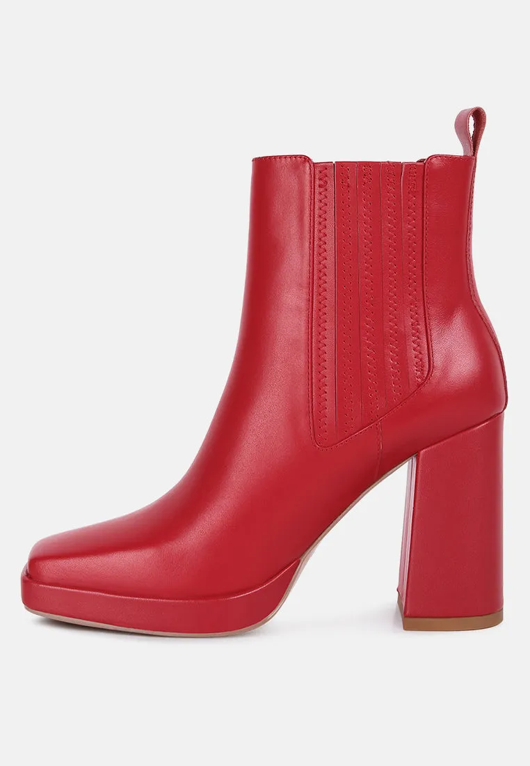 Grape-Vine High Heeled Leather Boot In Red