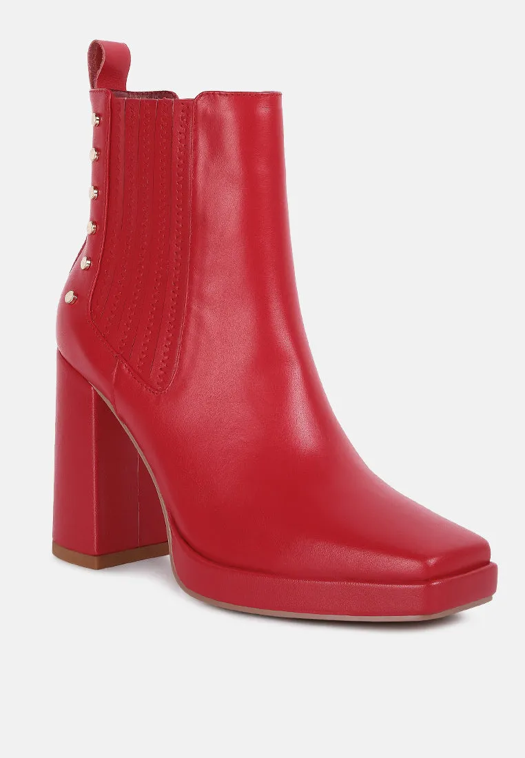 Grape-Vine High Heeled Leather Boot In Red