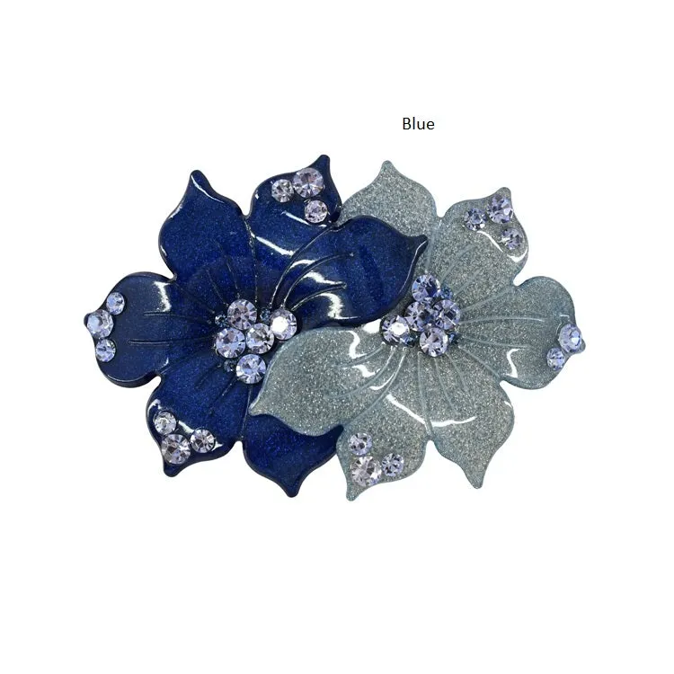 Hair Clip Rhinestone Double Flowers