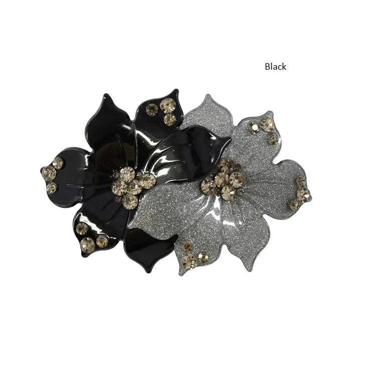 Hair Clip Rhinestone Double Flowers