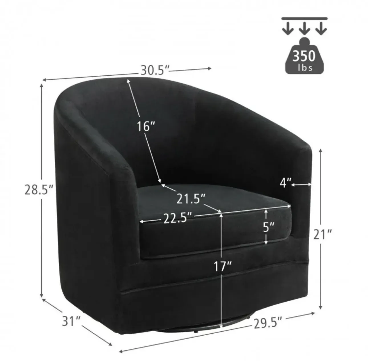 Heavy Duty Modern & Classic Comfortable Accent Chair With 360-Degree Swivel Metal Base For Living Room, Office, Cottage