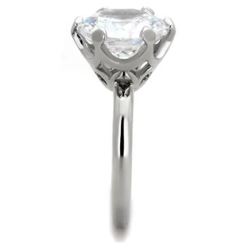 High polished (no plating) Stainless Steel Ring with AAA Grade CZ in Clear for Women Style TK1823